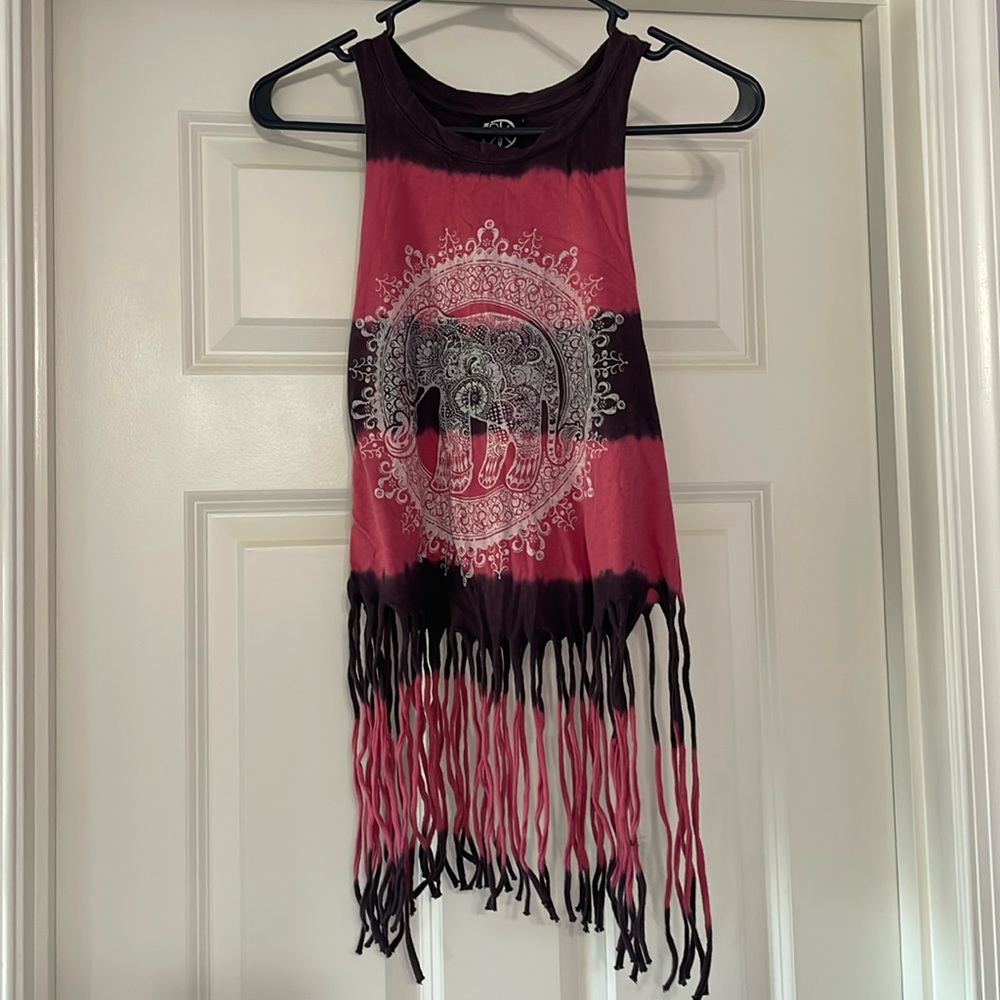 Reckless Karma Muscle Tank Top with Tassels and Design